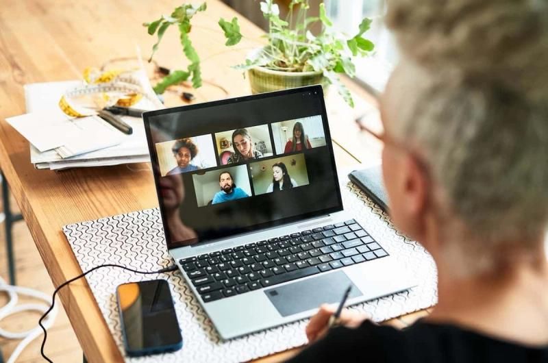 Conference call on a laptop