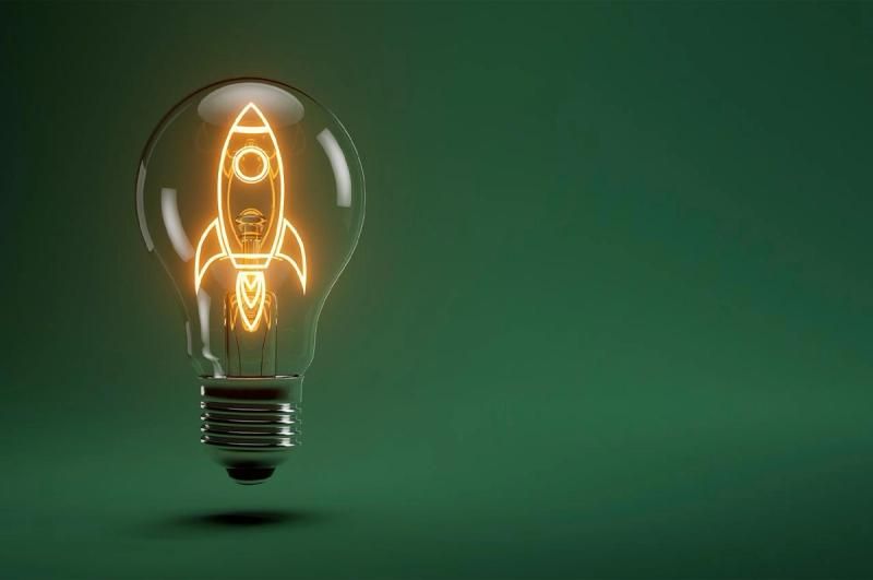 Light bulb with a rocket inside