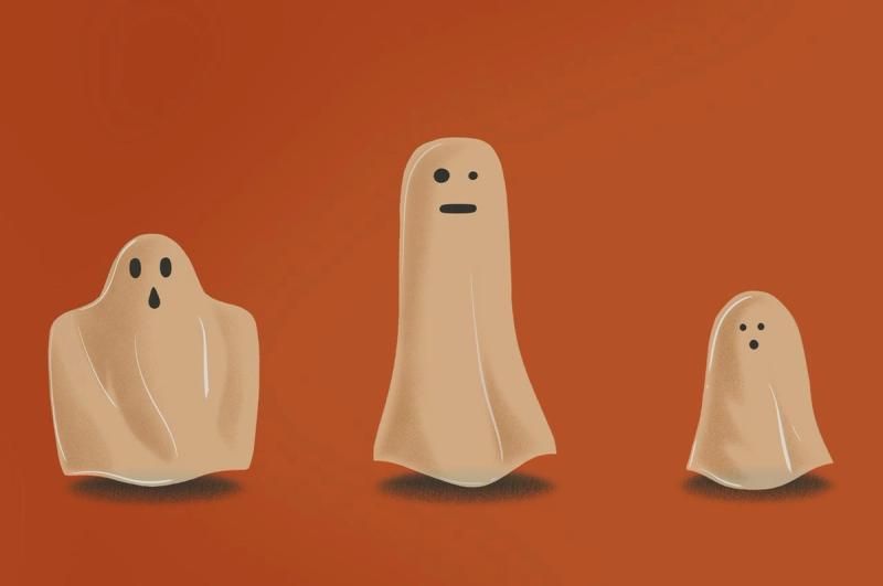 Three ghosts on an orange background