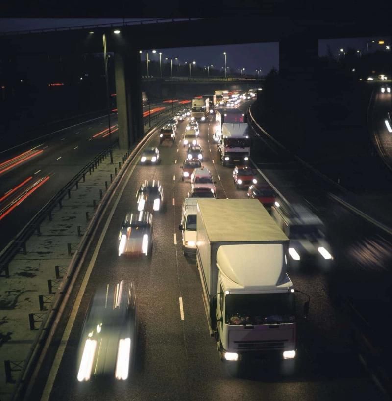 Busy motorway at night